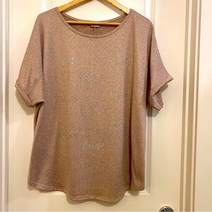 SJS “Love” Heathered rose/blush and grey cuffed rhinestone shirt, size 3x